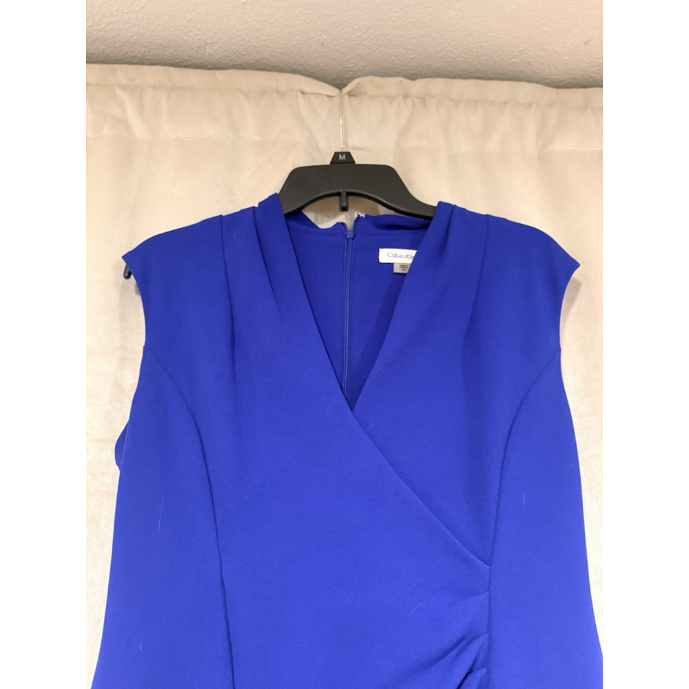 Calvin Klein Womens Royal Blue Ruched Sheath Dress Size 10 Cap Sleeve V Neck - Picture 5 of 8